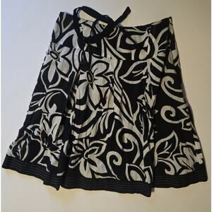 Mix Nouveau Black White Floral Cotton A-Line Short Skirt Tie Zip Size M